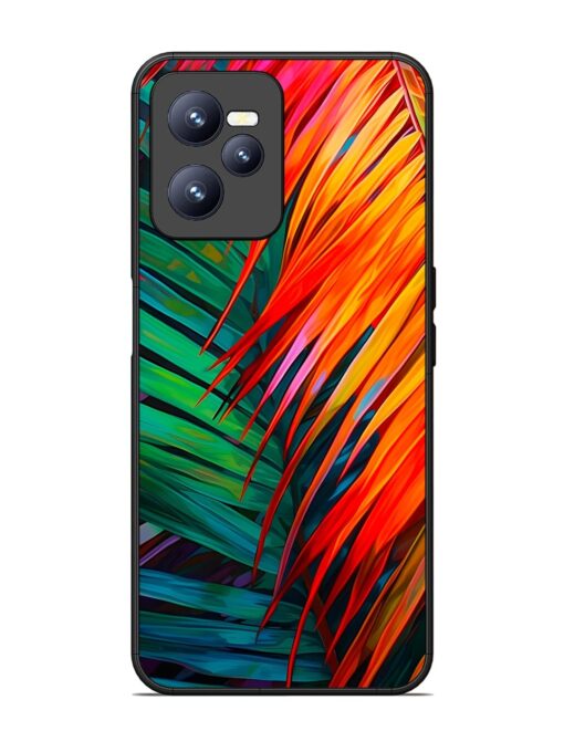 Painted Tropical Leaves Glossy Metal Phone Cover for Realme C35 Zapvi