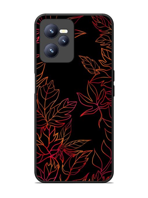 Red Floral Pattern Glossy Metal Phone Cover for Realme C35 Zapvi