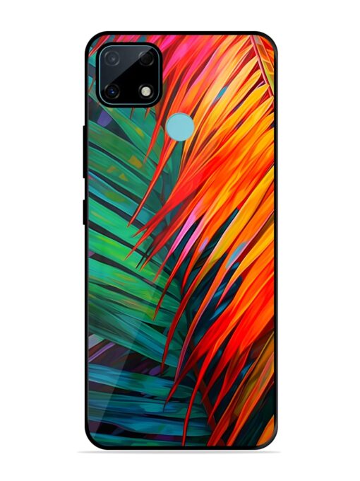 Painted Tropical Leaves Glossy Metal Phone Cover for Realme Narzo 30A Zapvi