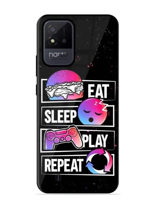 Eat Sleep Play Repeat Glossy Metal Phone Cover for Realme Narzo 50I Zapvi