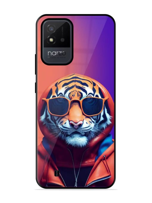 Tiger Animation Glossy Metal Phone Cover for Realme Narzo 50I Zapvi