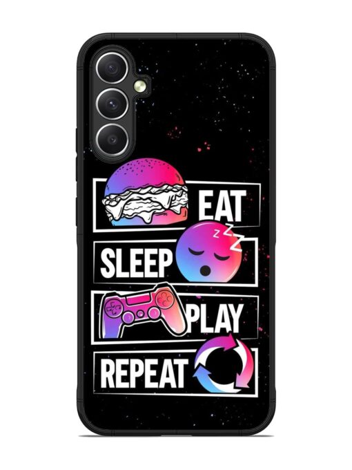 Eat Sleep Play Repeat Glossy Metal Phone Cover for Samsung Galaxy A34 (5G) Zapvi