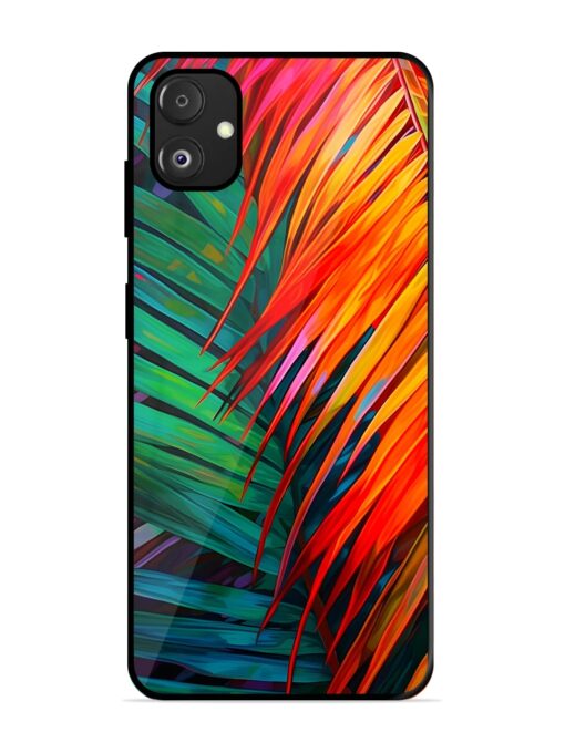 Painted Tropical Leaves Glossy Metal Phone Cover for Samsung Galaxy F14 (5G) Zapvi