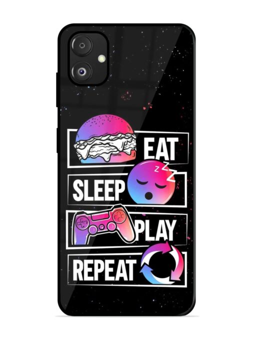 Eat Sleep Play Repeat Glossy Metal Phone Cover for Samsung Galaxy F14 (5G) Zapvi